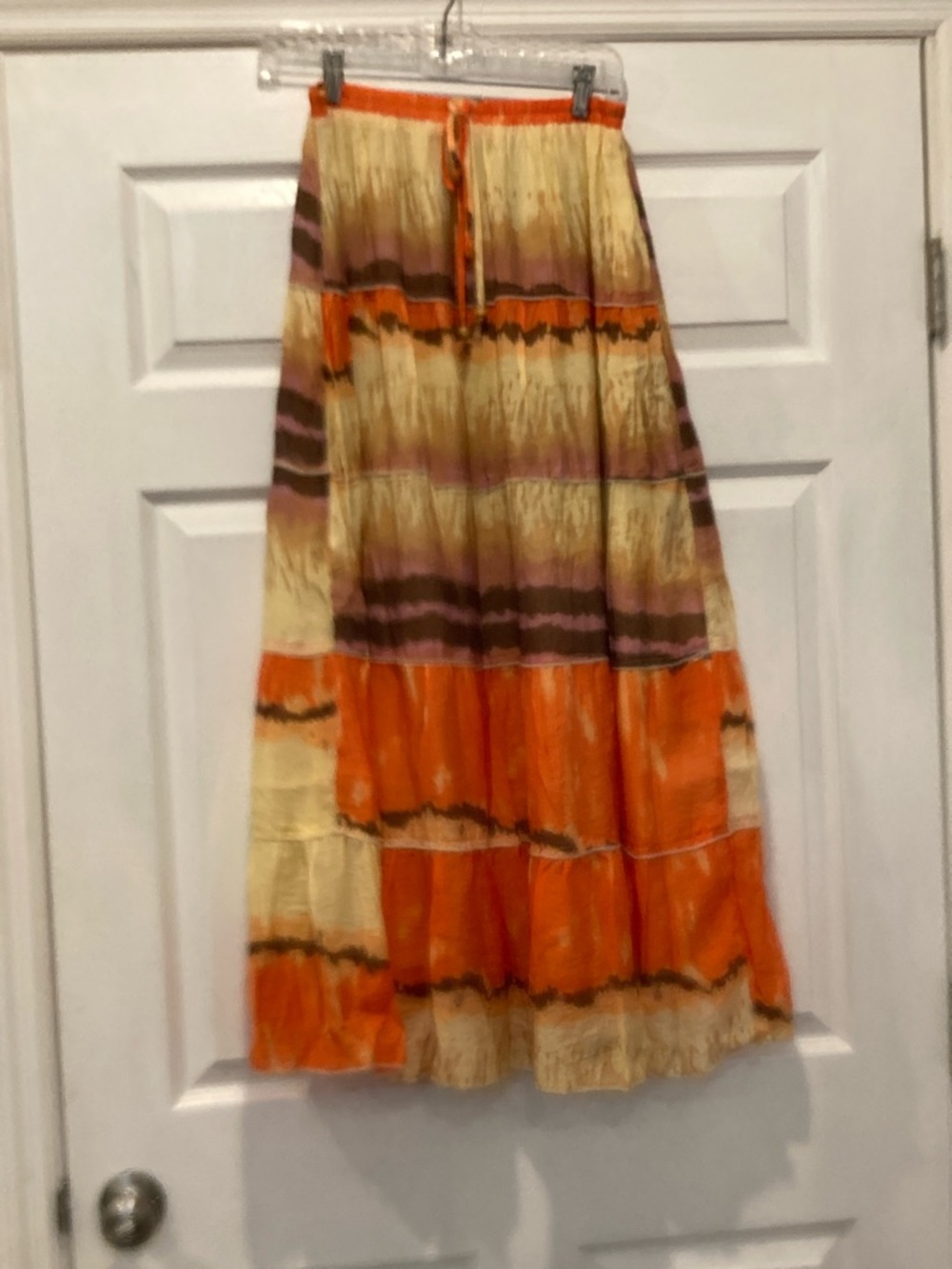 Tiered Tie-Dye Maxi Skirt in Orange and Cream